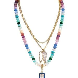 Park Lane Colorful Beaded Necklace with Gold Chains and Heart Charms